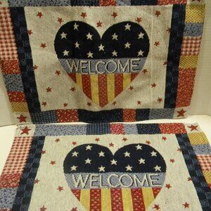 Set of 2 Tapestry Placemats 13"x19" Patriotic Stars & Stripes Heart USA NEW